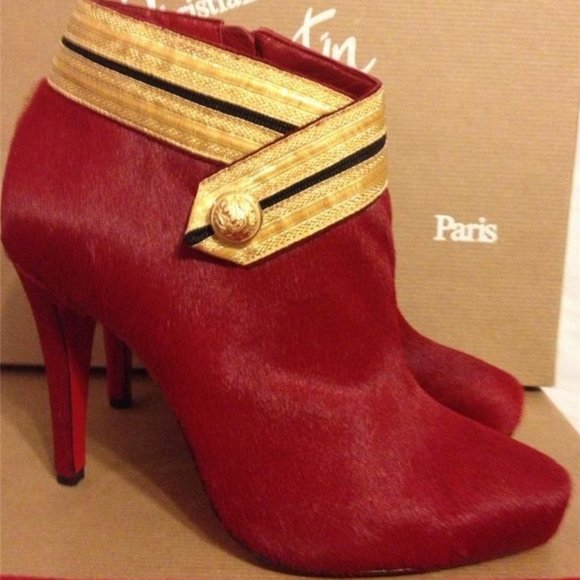 Christian Louboutin MARYCHAL Red Pony Hair Ankle Booties Boots Heels - Picture 10 of 12